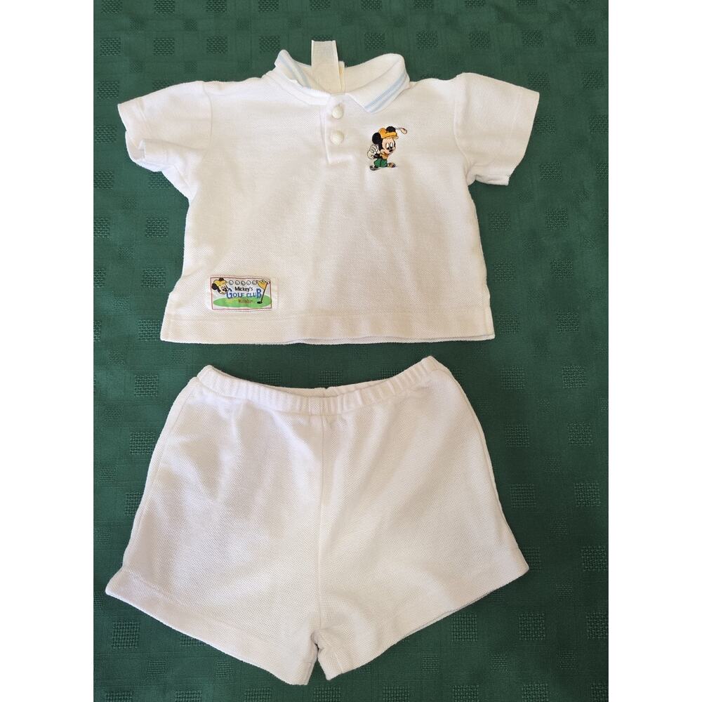 Vintage Mickeys Stuff Kids Golf Shorts Shirt Baby Sz 18 Mths Disney Embroidered